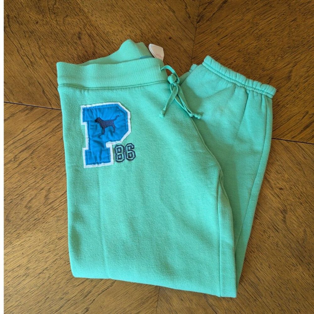 Vintage Victoria's Secret PINK Mint Green Varsity Sweatpants Cropped Joggers M - Picture 5 of 8